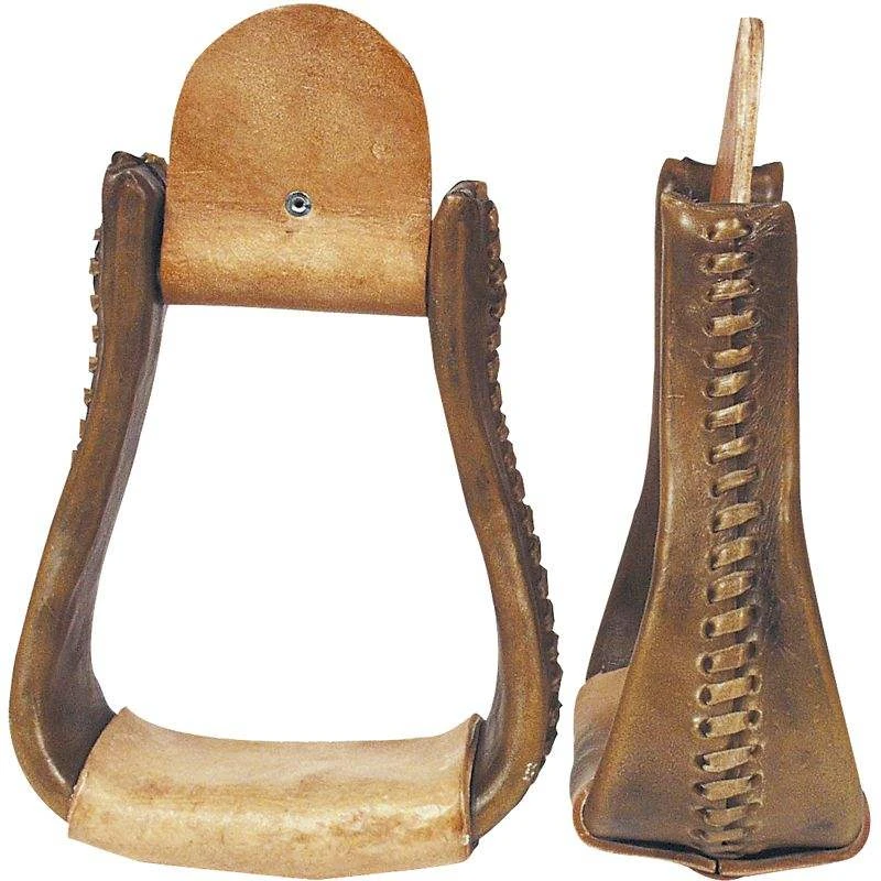 NRS Deluxe Rawhide Covered Wood Bell Stirrups 1 NRS Deluxe Rawhide Covered Wood Bell Stirrups