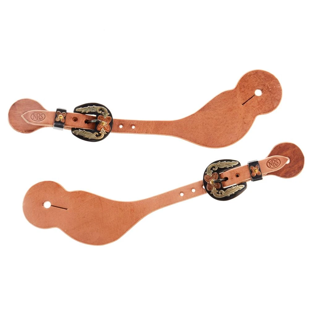 Nrs Tack Natural 5/8 Inch Spur Straps With Floral Heel Buckle 1 Nrs Tack Natural 5/8 Inch Spur Straps With Floral Heel Buckle
